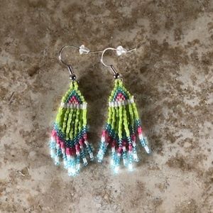 Pink & Green Seed Bead Earrings